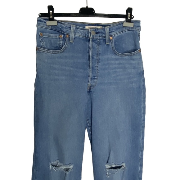 LEVI’S Ribcage Straight Ankle Distressed High Rise Button Fly Jeans Sz 30 EUC - Picture 2 of 16